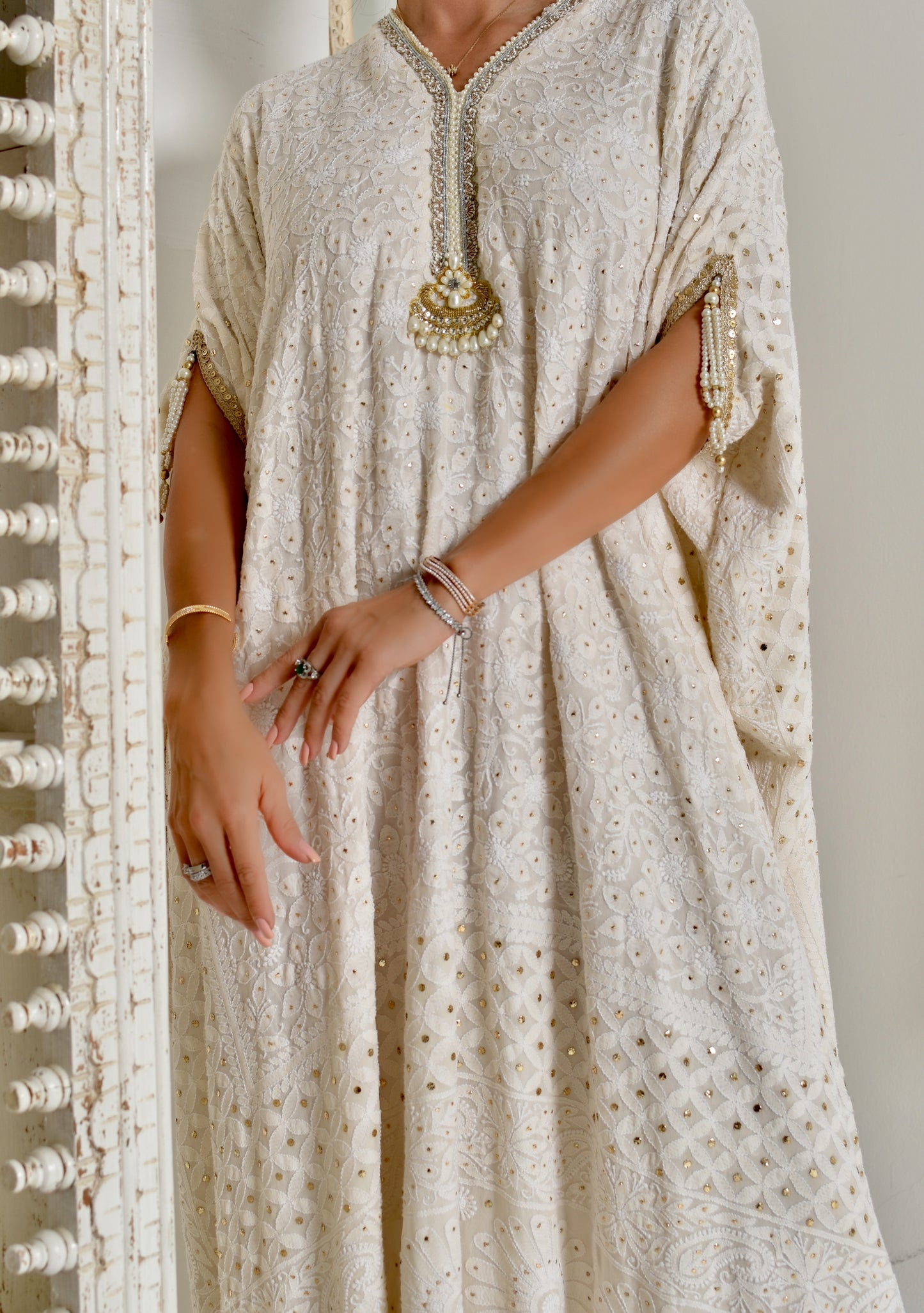 White Chikankari Kaftan