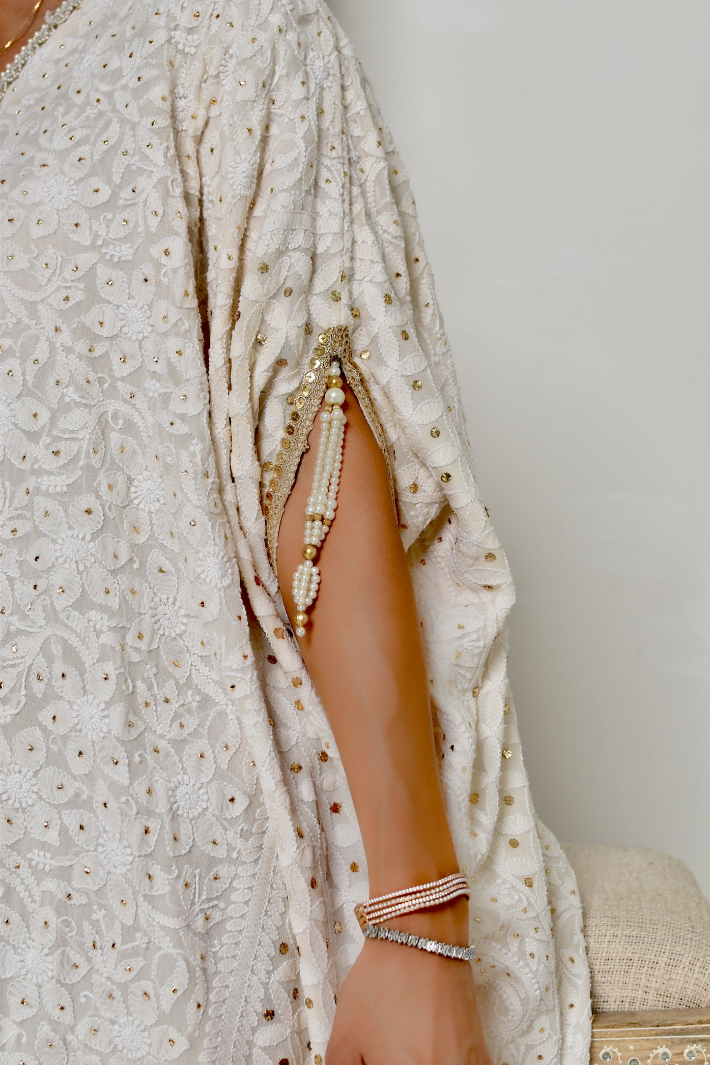 White Chikankari Kaftan