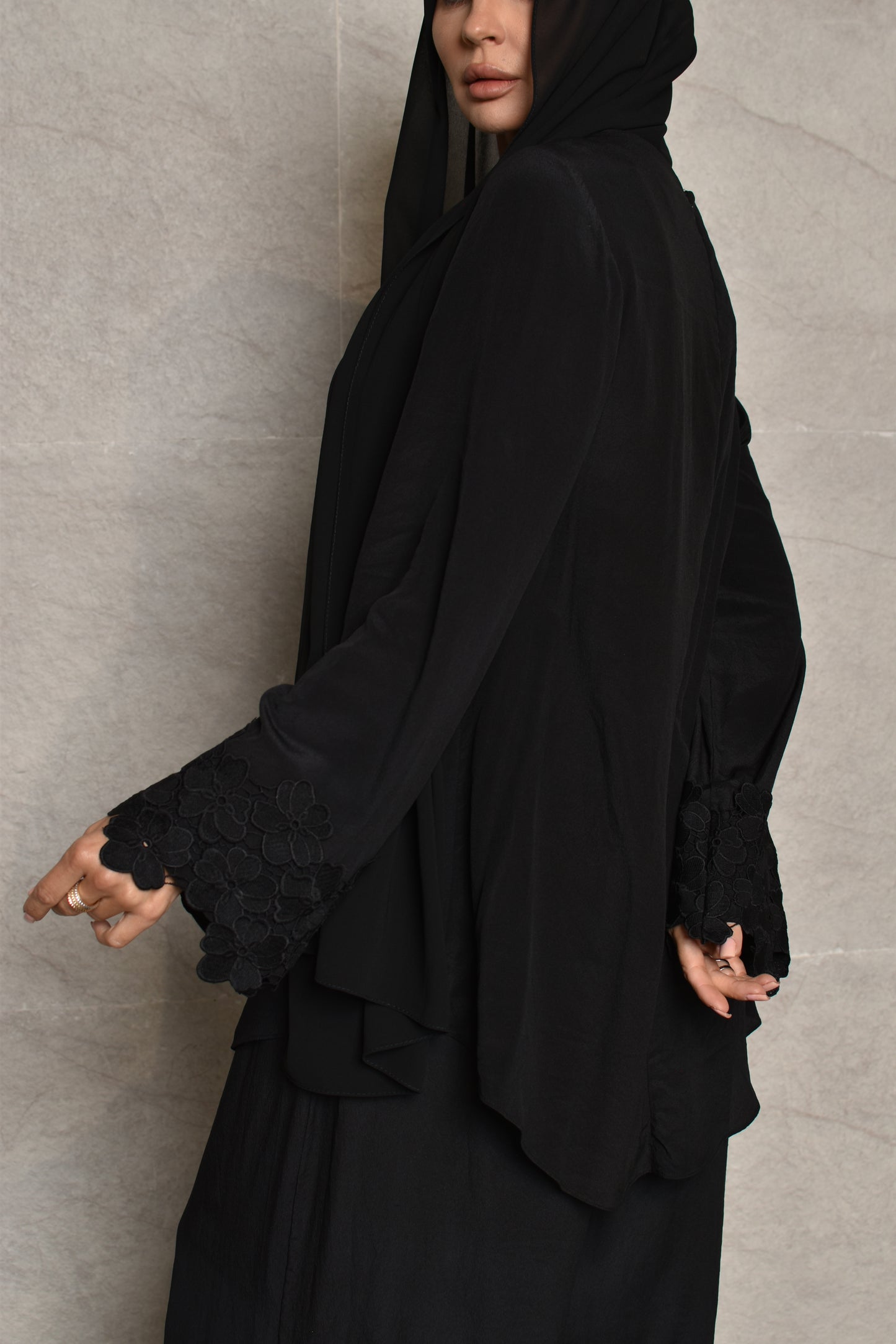 Silk Jumpsuit With Cape -BLACK