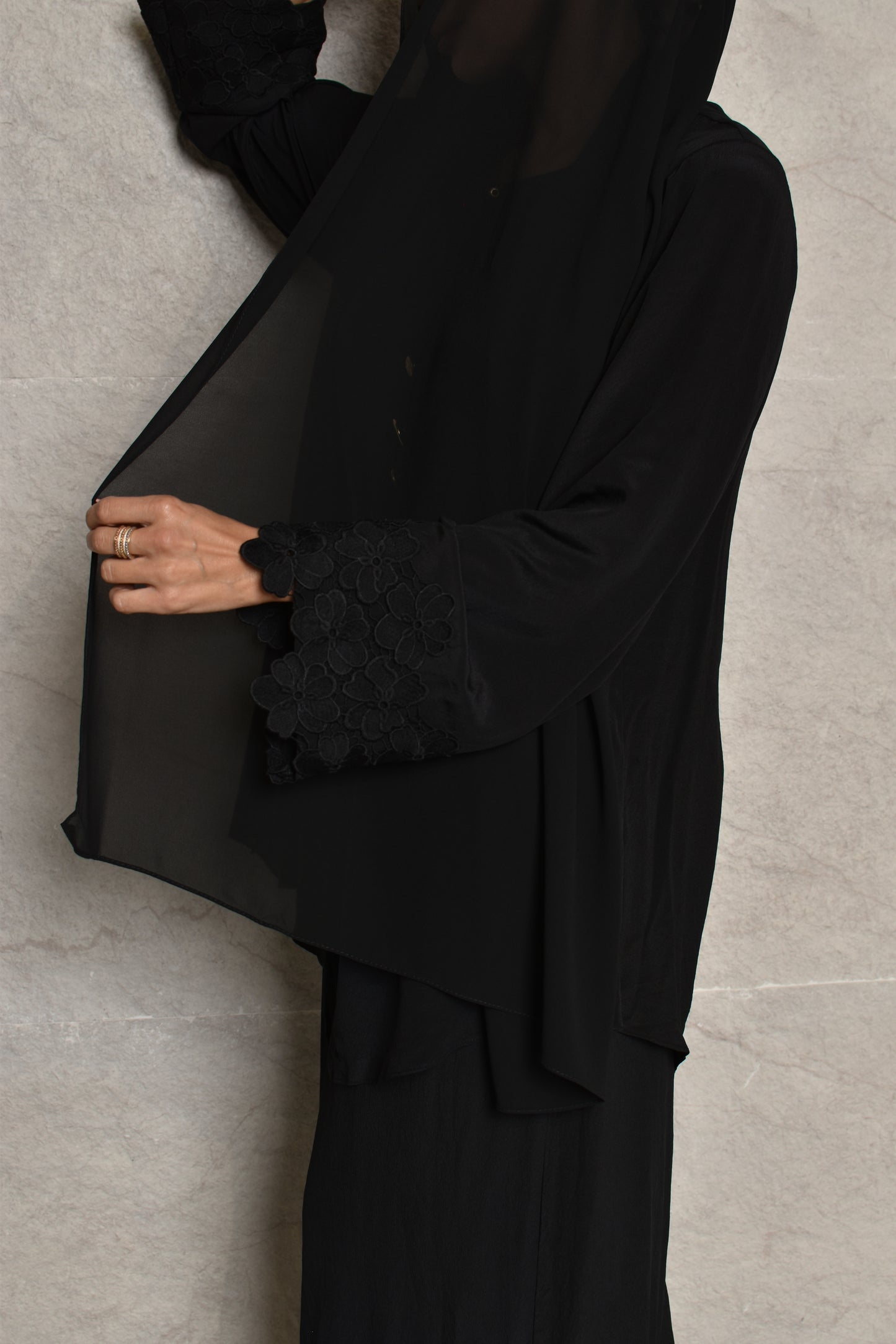 Silk Jumpsuit With Cape -BLACK