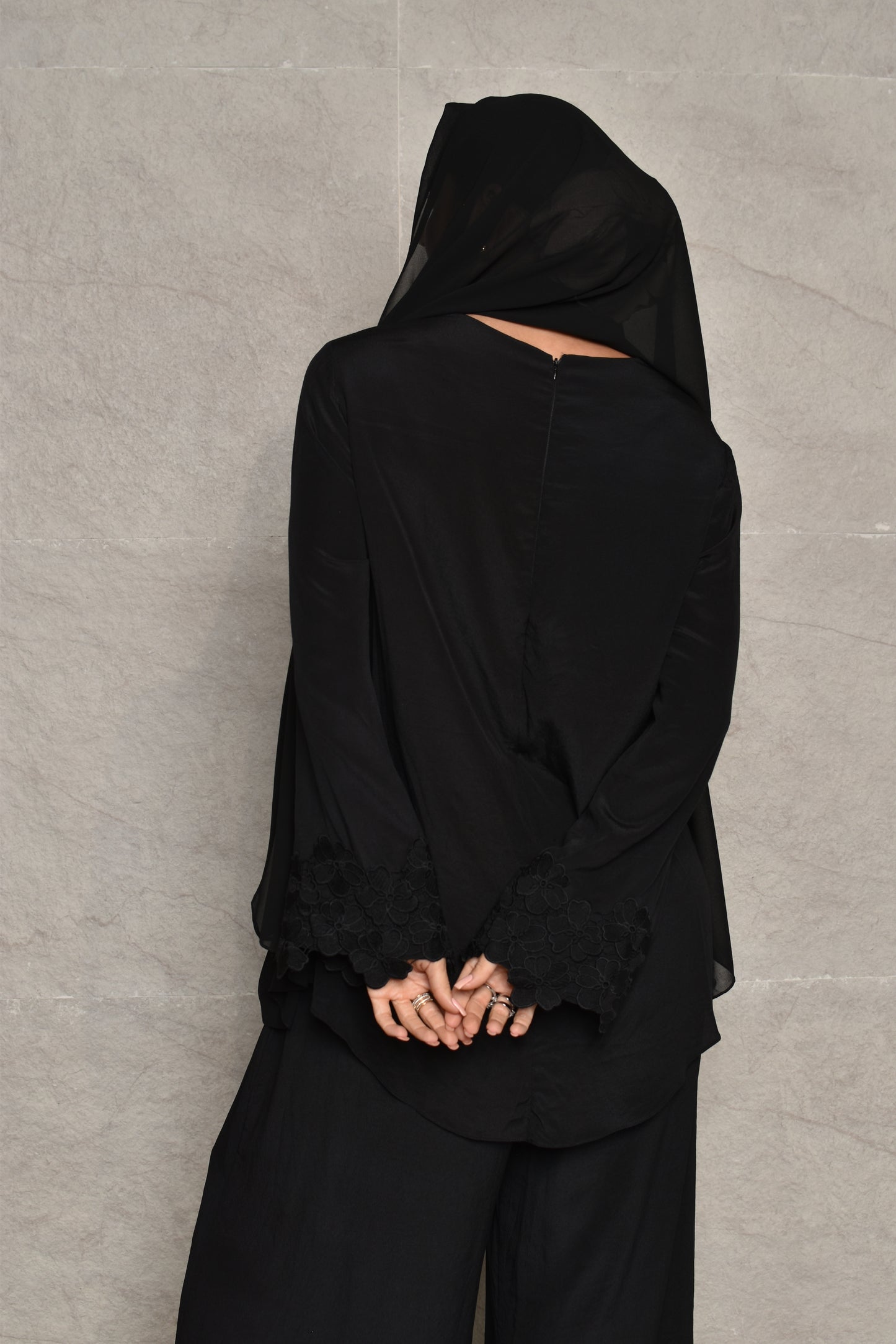 Silk Jumpsuit With Cape -BLACK