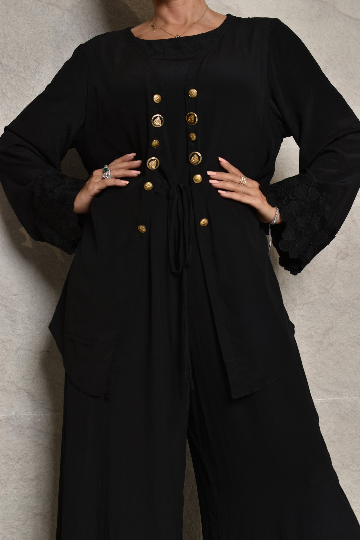 Silk Jumpsuit With Cape -BLACK