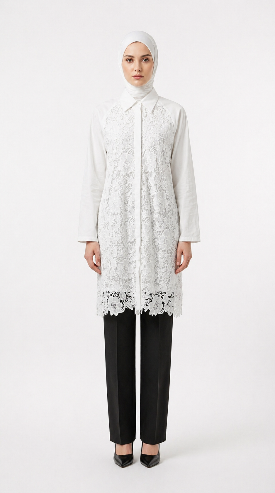 White Cutwork Crochet Shirt (Front Open)
