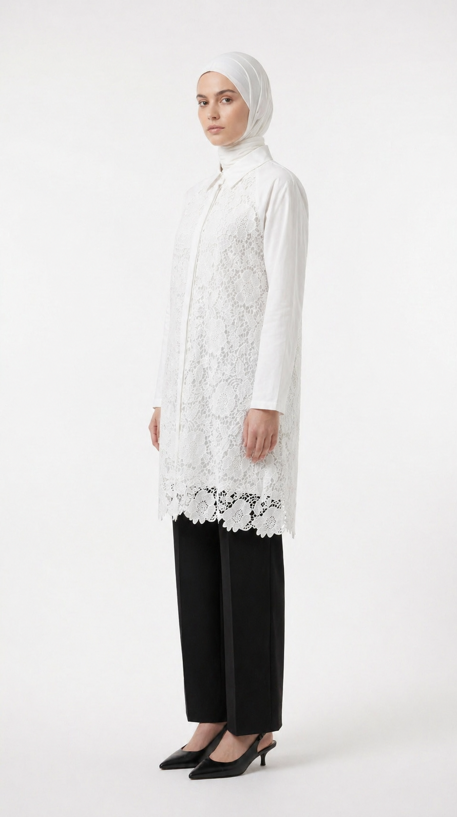 White Cutwork Crochet Shirt (Front Open)