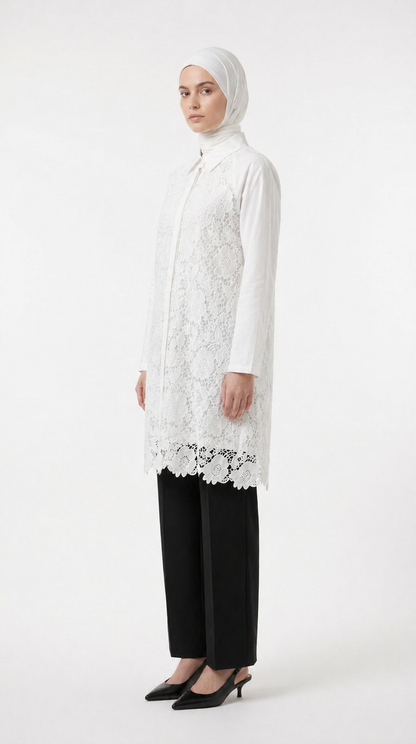 White Cutwork Crochet Shirt (Front Open)