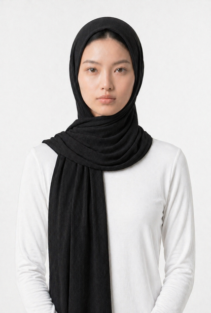 Black Ribbed Jersey Hijab