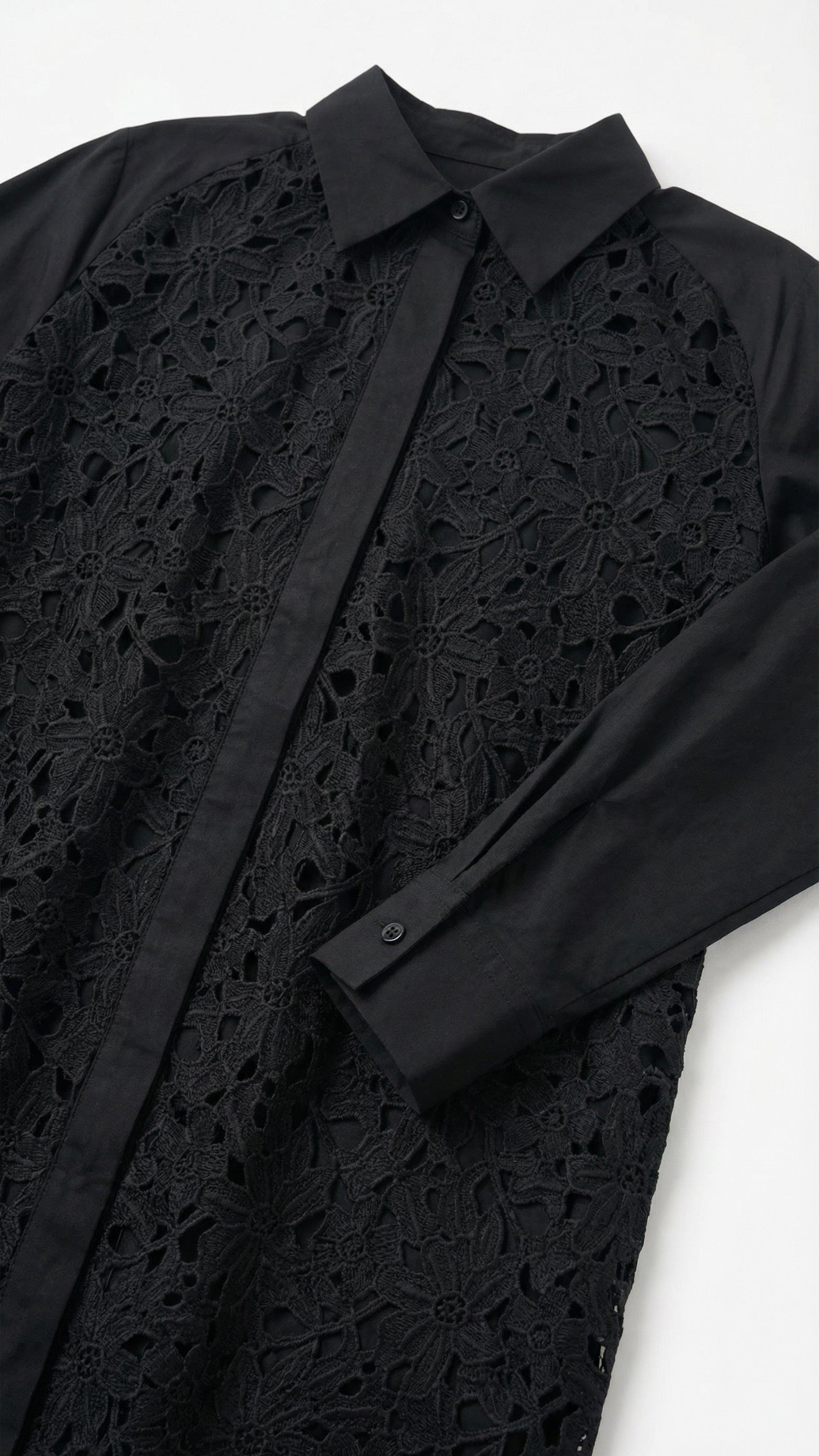 Black Cutwork Crochet Shirt (Front Open)