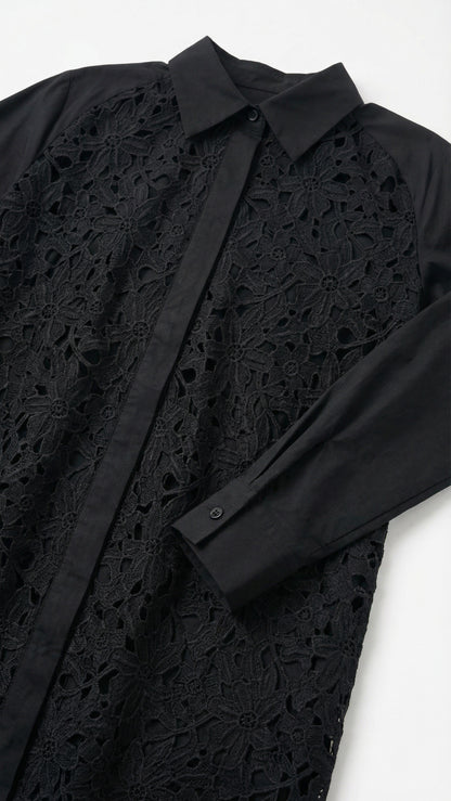Black Cutwork Crochet Shirt (Front Open)