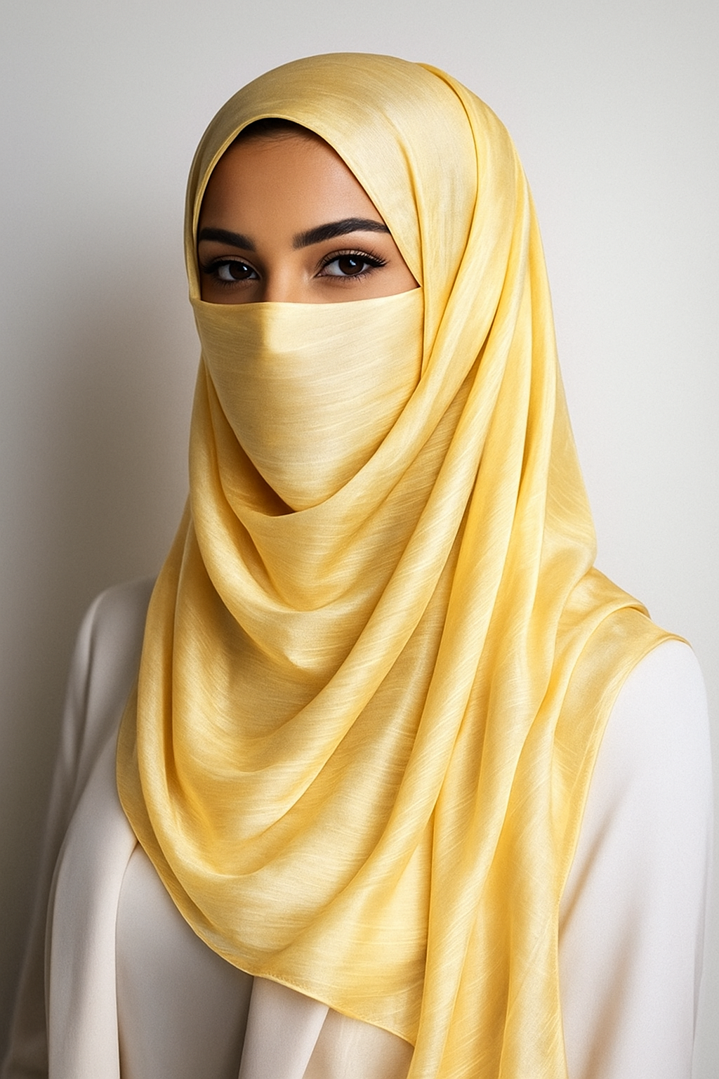 Light Yellow Silk Satin Hijab