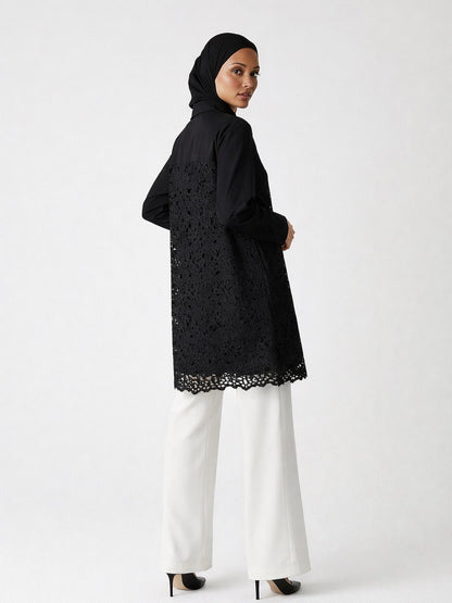 Black Cutwork Crochet Shirt (Front Open)