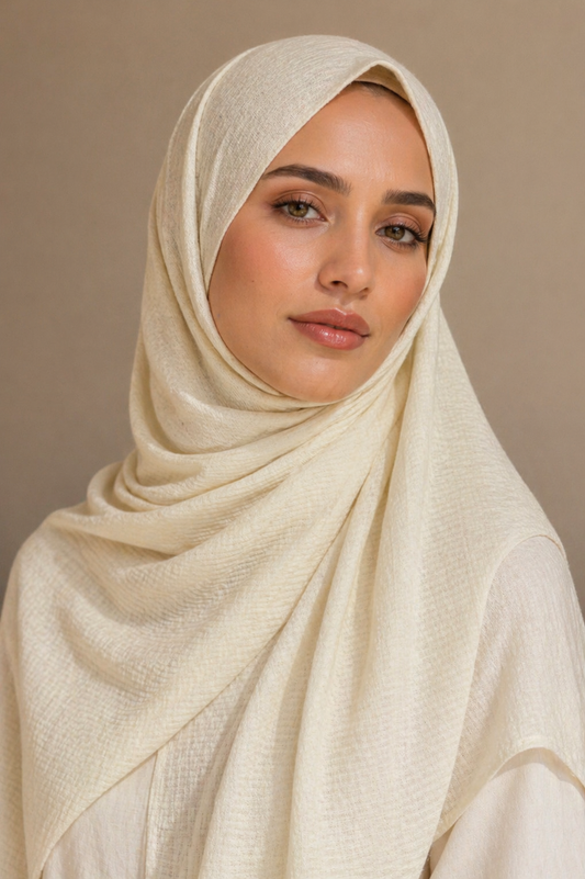 Cream Ribbed Jersey Hijab