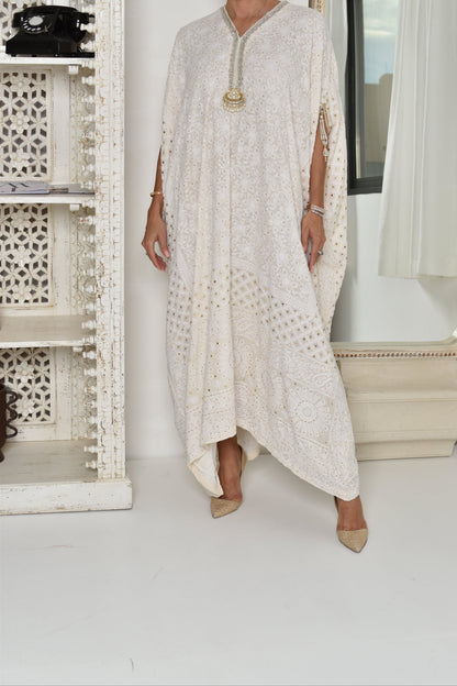 White Chikankari Kaftan