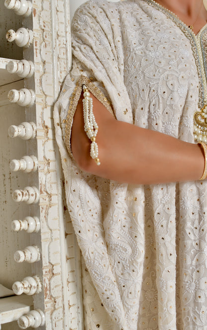 White Chikankari Kaftan