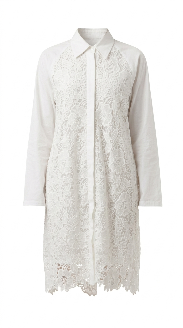 White Cutwork Crochet Shirt (Front Open)