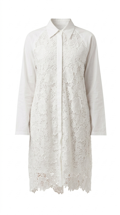 White Cutwork Crochet Shirt (Front Open)
