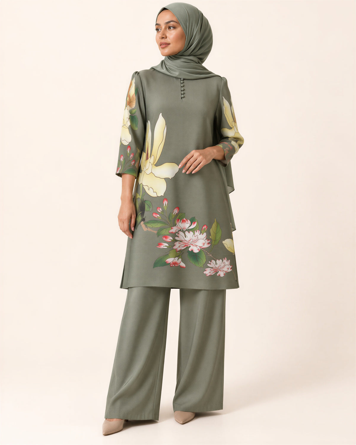 Flower  Pleated Tunic Set