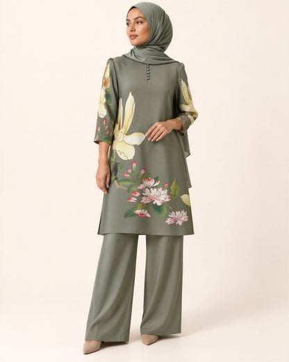 Flower  Pleated Tunic Set