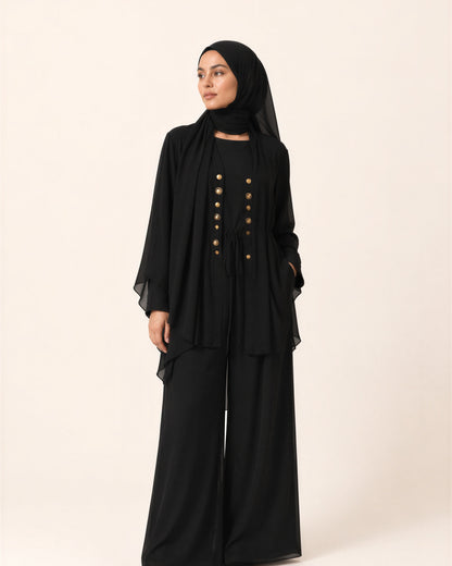 Silk Jumpsuit With Cape -BLACK