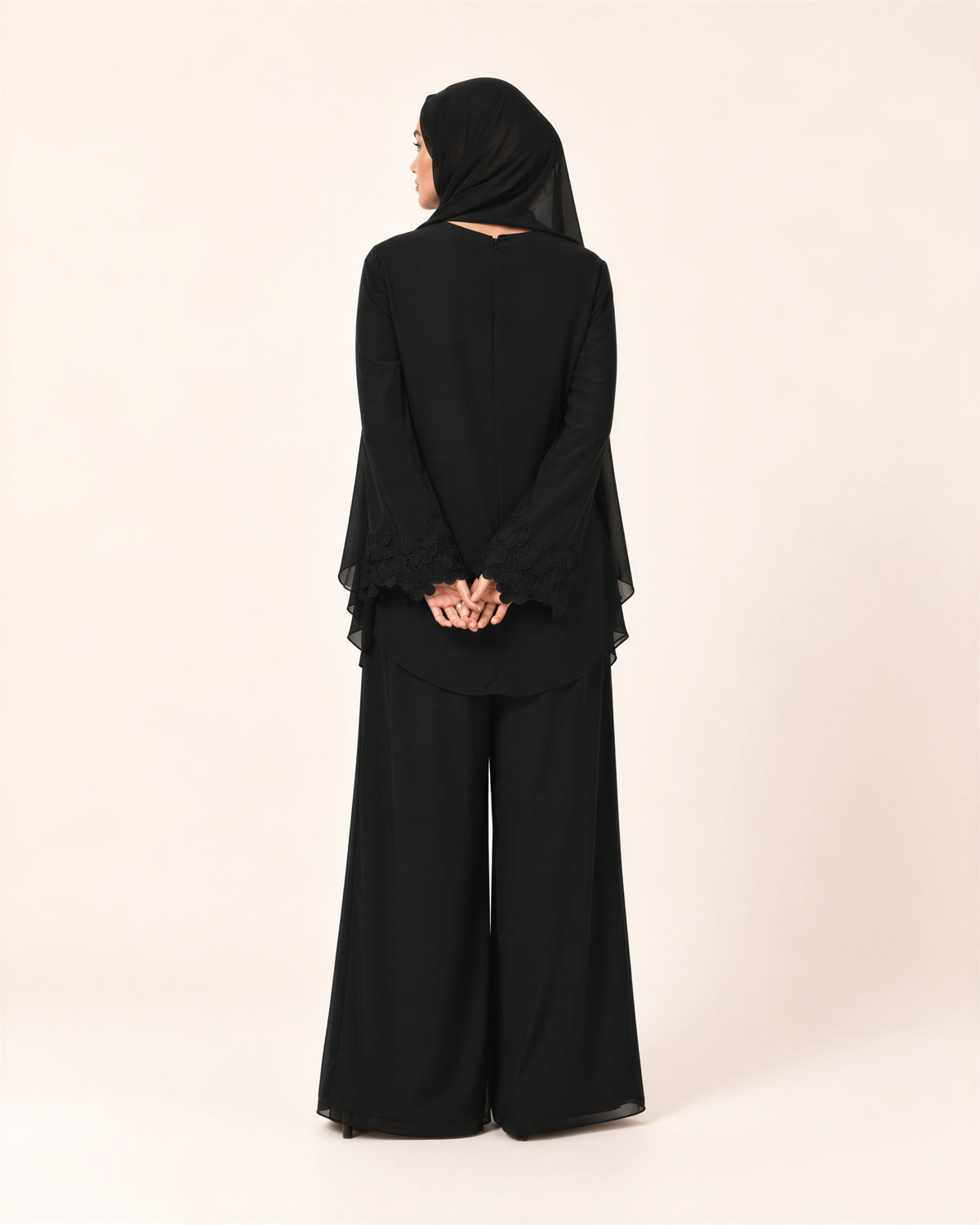 Silk Jumpsuit With Cape -BLACK