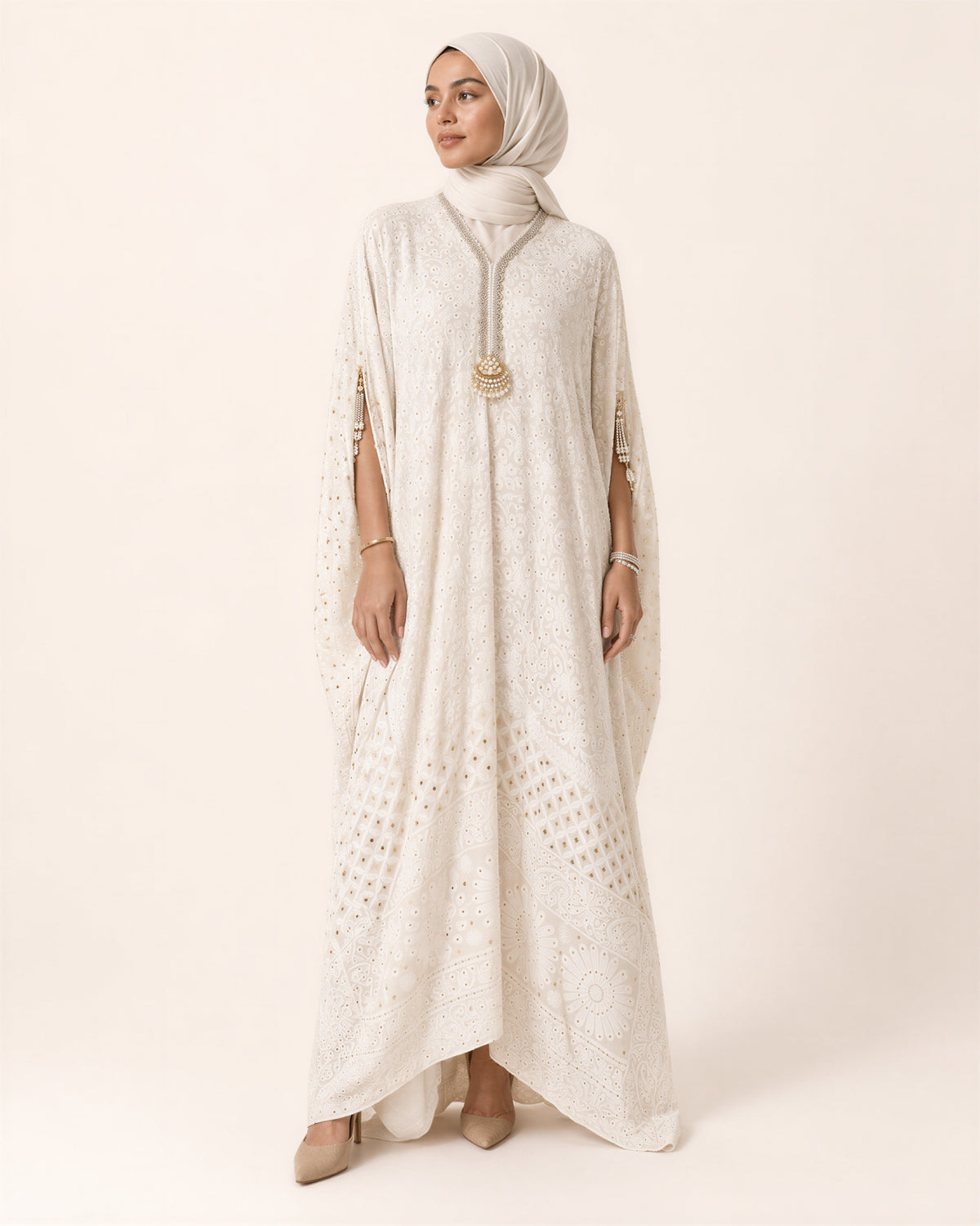 White Chikankari Kaftan