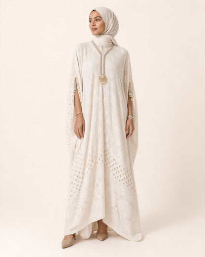White Chikankari Kaftan